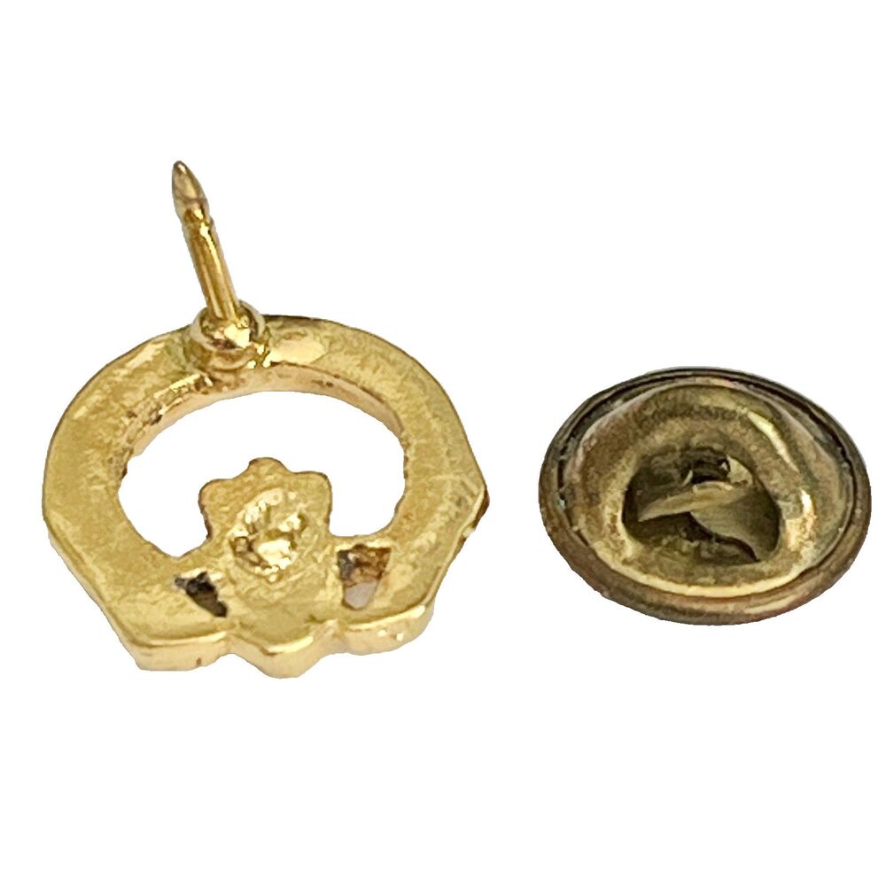 Vtg Gold Tone Claddagh Pin Tie Tac Hat Lapel Irish Celtic Friendship Hands Love - Picture 4 of 7